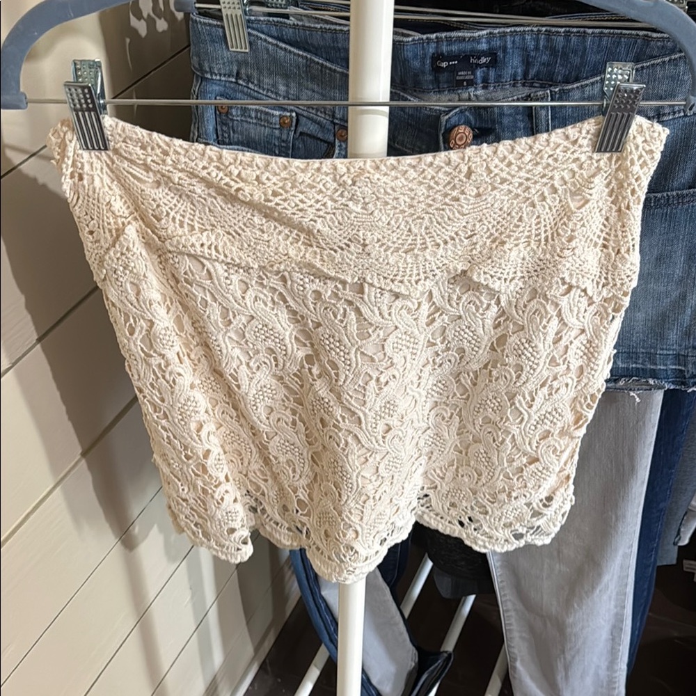 Pins & Needles Cream Cropped Smocked Mini Skirt